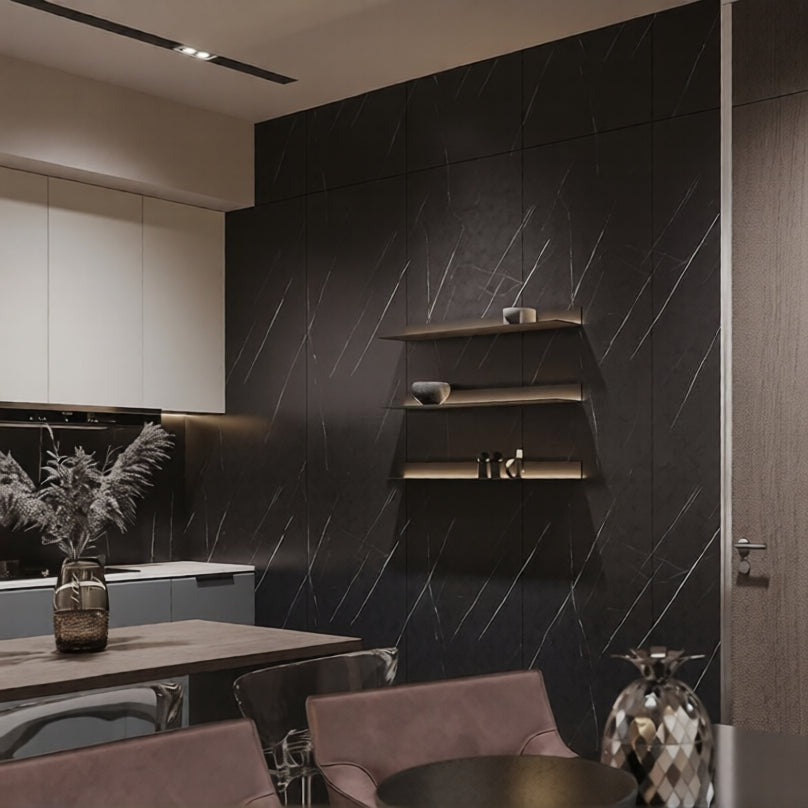 Wandpaneel Black Marble schwarze Marmoroptik Steinstruktur 2800x1100 mm