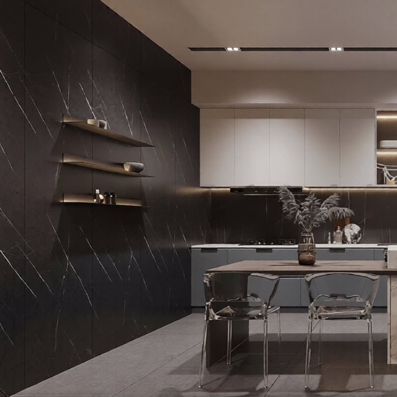 Wandpaneel Black Marble schwarze Marmoroptik Steinstruktur 2800x1100 mm