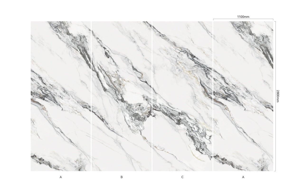 Wandpaneel Calacatta Grey graue Marmor-Optik 2800x1100 mm