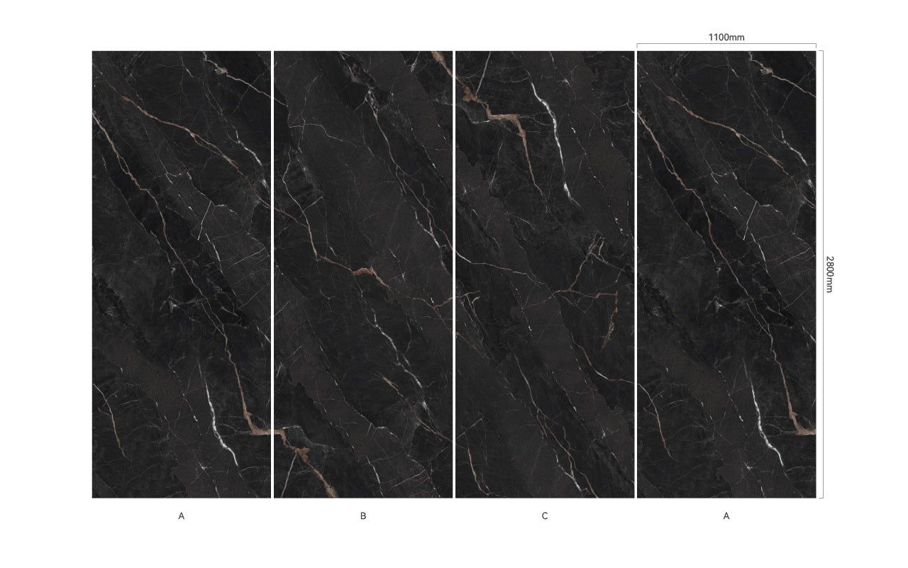 Wandpaneel Black Marble Copper schwarzer Marmor Kupferadern 2800x1100 mm