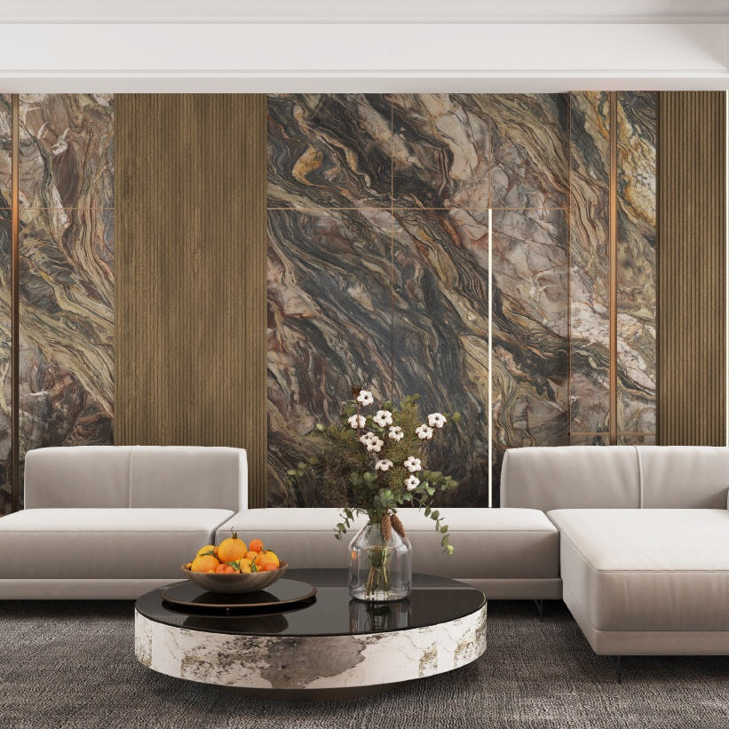 Wandpaneel Quartzite Aurora in Marmoroptik, 2800x1100 mm