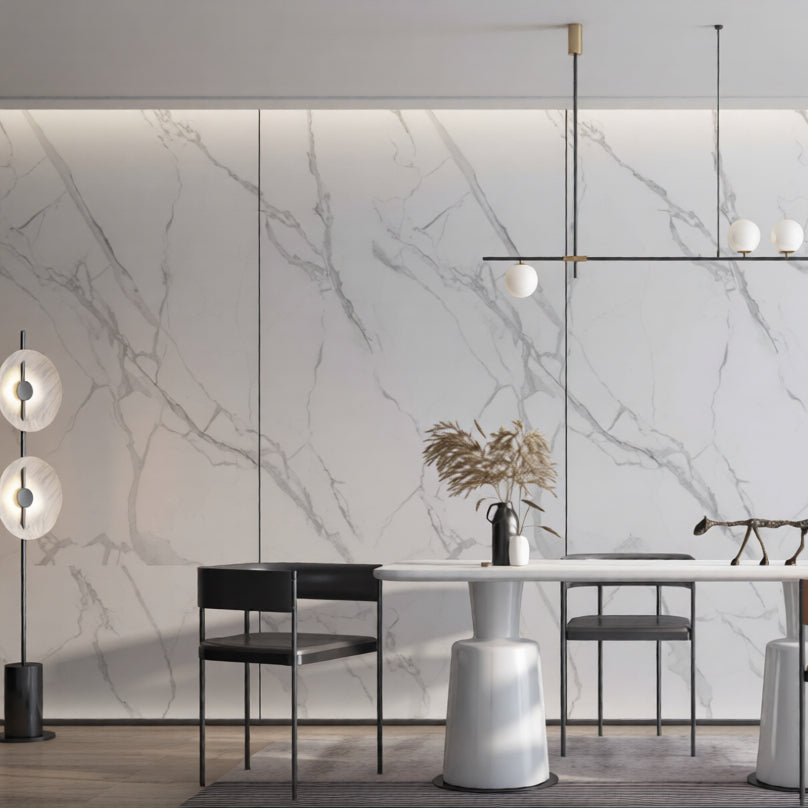 Wandpaneel White Marble weiße Marmoroptik Steinstruktur 2800x1100 mm